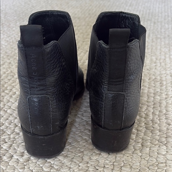 Acne Black Leather Ankle Boots with Pointed Toe and Elastic Panels - Picture 7 of 11